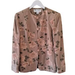 Rena Rowan For Saville Tan Multicolored Floral Silk Long Sleeve Jacket Top - 6P